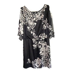White House Black Market Silk Large Floral Leopard Print Tunic Mini Dress